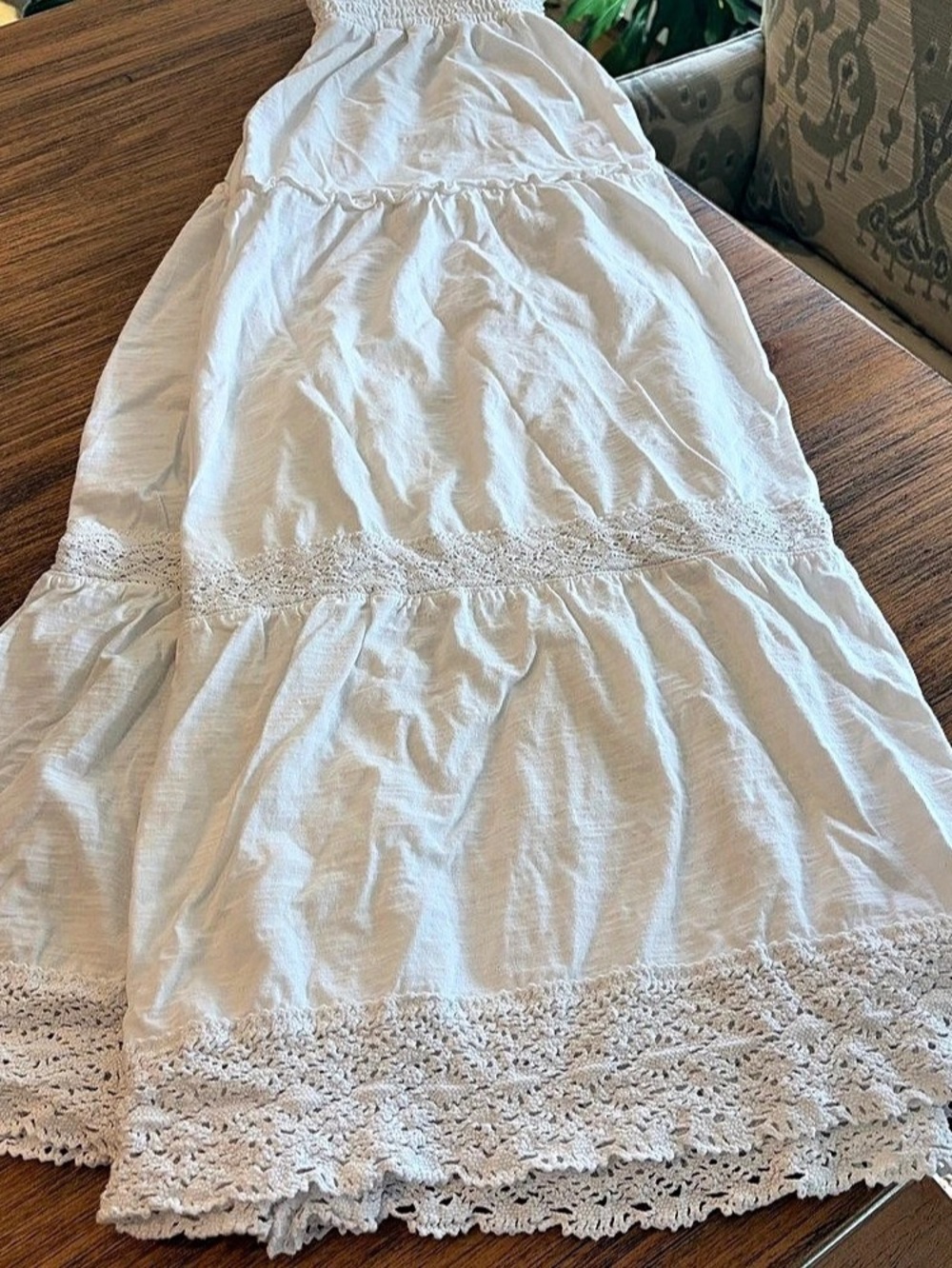 Aerie Happiest Maxi Skirt Lace Trim Maxi Skirt in White Size Large